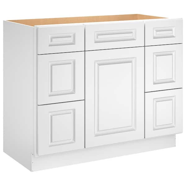 HOMEIBRO Newport 42-in W X 21-in D X 34.5-in H in Raised PanelWhite Plywood Ready to Assemble Vanity Base Kitchen Cabinet
