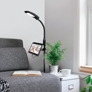 40 in. Black Adjustable LED Floor Lamp with USB and Tablet Stand
