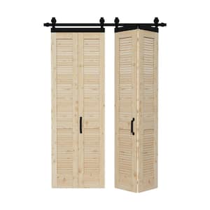 56 in. x 84 in. Unfinished Solid Core Pine Wood Louver Bi-Fold Sliding Barn Door with Hardware Kit
