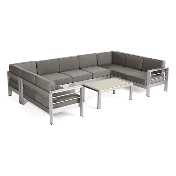 Cape Coral 8-Piece Aluminum Patio Conversation Set with Khaki Cushions