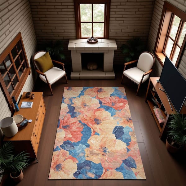 Mayfield Premium Machine Washable Abstract AMF1542 Peach 5 ft. x 7 ft. 6 in. Area Rug
