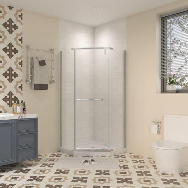 Xspracer Moray 36 in. W x 72 in. H Pivot Frameless Shower Door in Polished Chrome Finish with Clear Glass