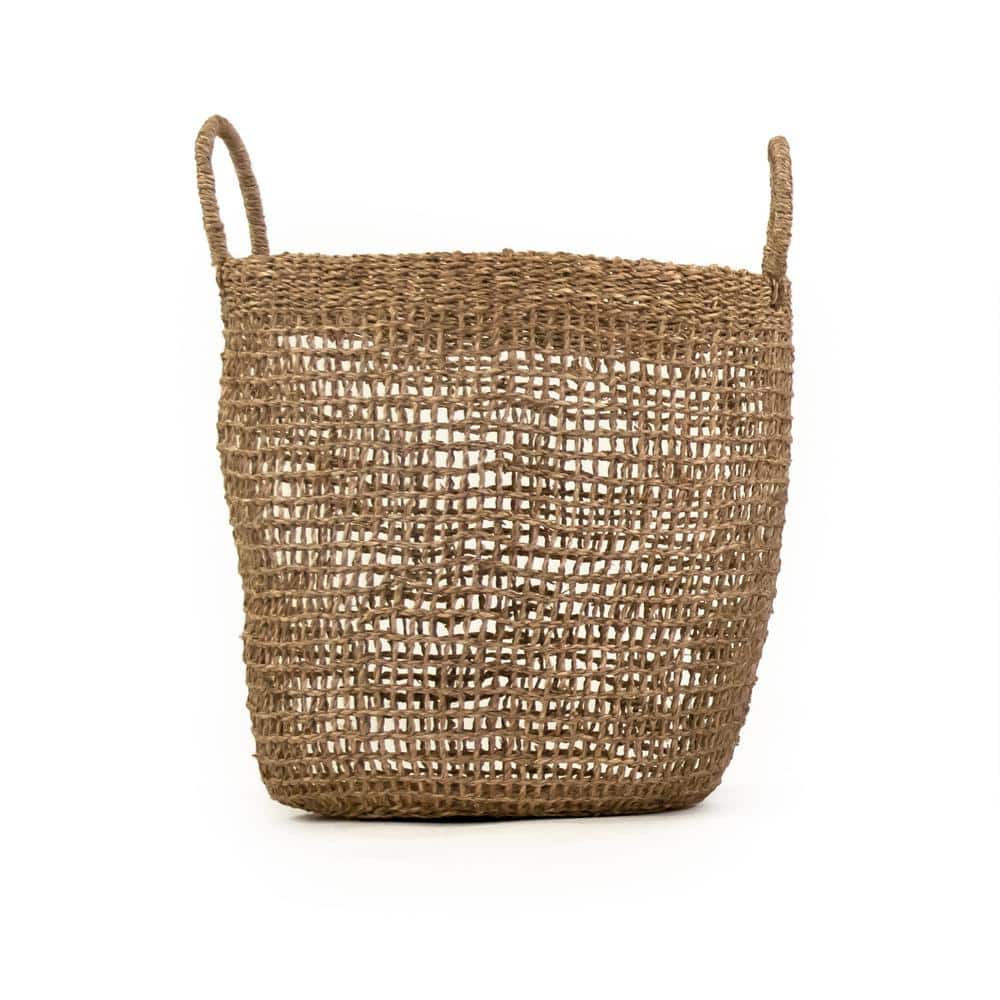 Zentique Cylindrical Sparsely Hand Woven Seagrass Large Basket with ...