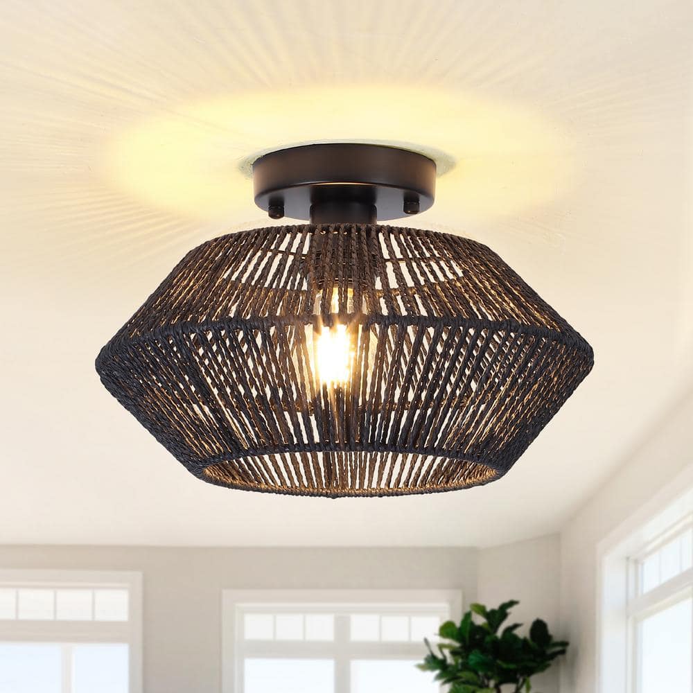 ZJVAIVE 12.59 in. 1-Light Black Metal Semi-Flush Mount Light with