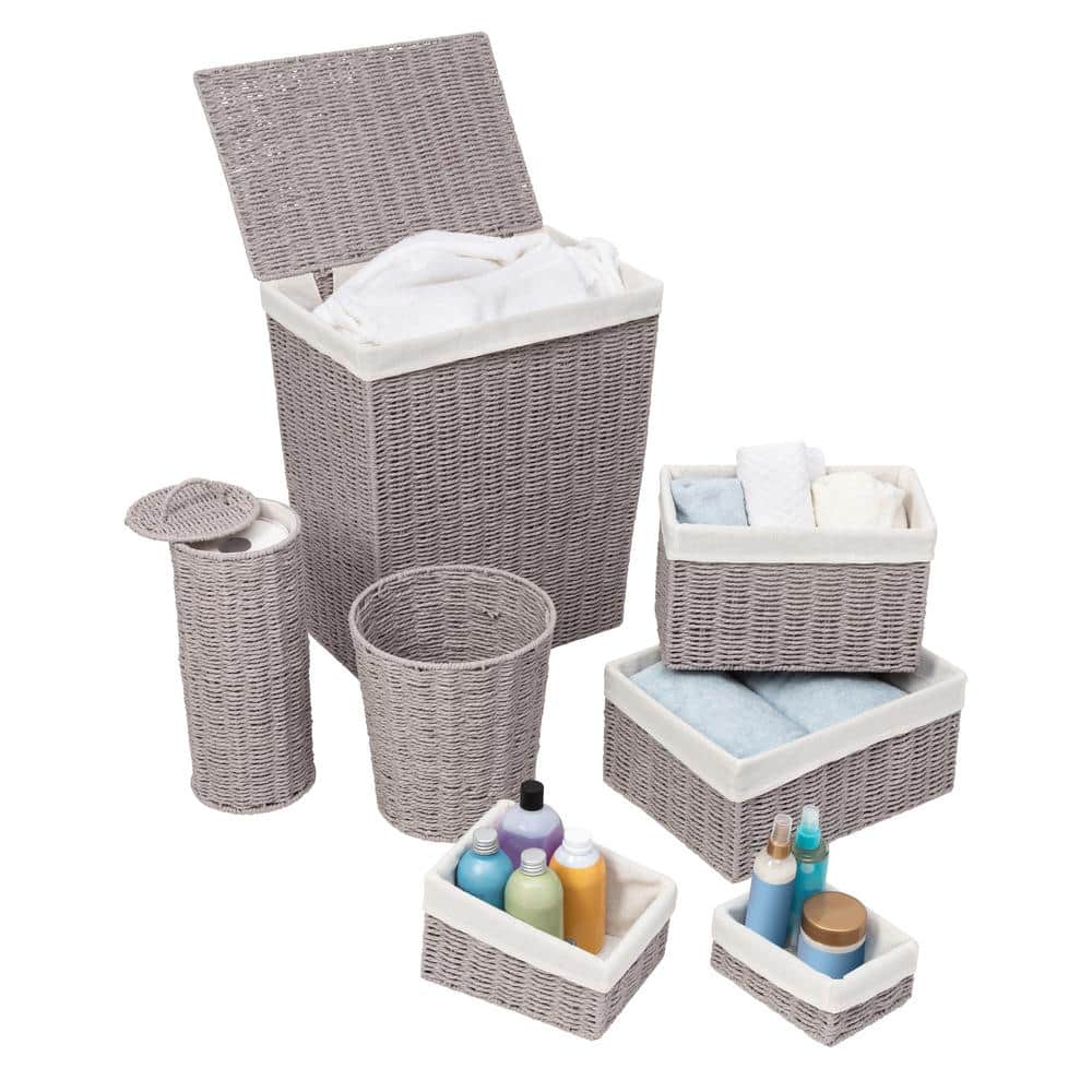 7-Piece Twisted Paper Rope Woven Bathroom Accessory Set in Gray