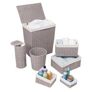 7-Piece Twisted Paper Rope Woven Bathroom Accessory Set in Gray