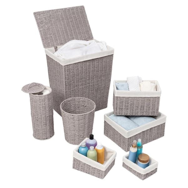 Honey-Can-Do 7-Piece Twisted Paper Rope Woven Bathroom Accessory Set in Gray