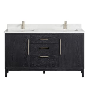 Gara 60 in. W x 22 in. D x 33.9 in. H Double Sink Bath Vanity in Fir Black with White Grain Composite Stone Top