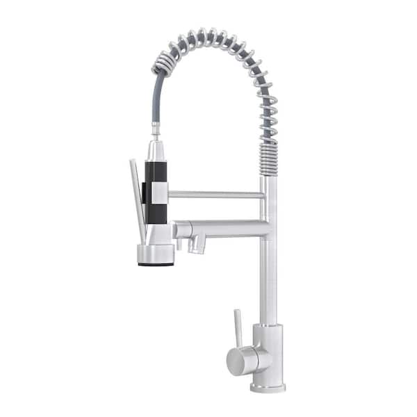 Brushed Nickel 19 in. H Single Handle Pull Down Kitchen Faucet with 360 Degree Swivel Spout and Stream Spray Function