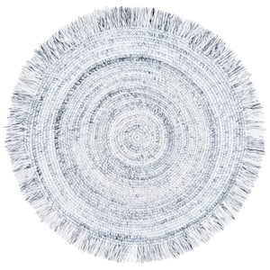 Braided Light Gray 4 ft. x 4 ft. Abstract Striped Round Area Rug