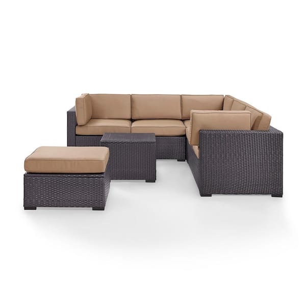 CROSLEY FURNITURE Biscayne 5-Piece Wicker Patio Conversation Set with Mocha Cushions