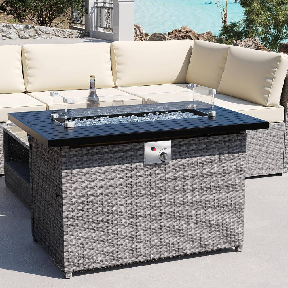 JOYSIDE 43 in. 50000 BTU Wicker Outdoor Propane Gas Fire Pit Table with ...