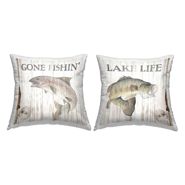 Stupell Industries Lake Life Fishing Phrases Brown Square Outdoor Throw Pillow 2-Pack