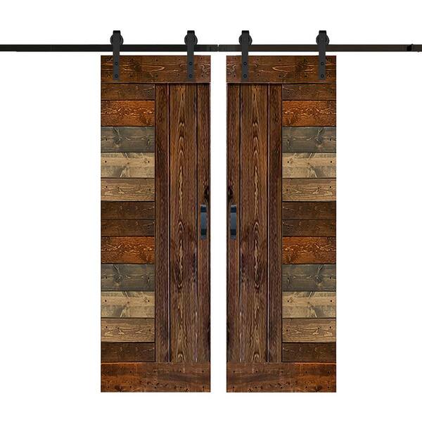 ISLIFE L Series 60 in. x 84 in. Multicolor Finished Solid Wood Double Sliding Barn Door with Hardware Kit - Assembly Needed