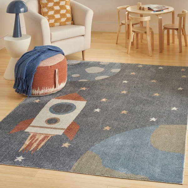 Astra Machine Washable Sky Blue 4 ft. x 6 ft. Graphic Contemporary Area Rug