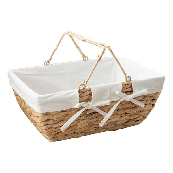 Natural Water Hyacinth Wicker Picnic Basket with Handles, 15 x 10.6 x 6.7 Inch, Handwoven Storage Basket for Outdoor, G