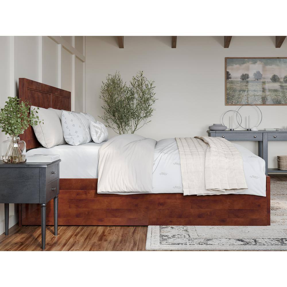 Canyon Walnut King Platform Bed with Trundle and Chevron Headboard