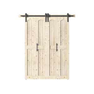 Assembled Arch Top 60 in. x 84 in. Solid Core Unfinished Knotty Pine Wood Double Bi-fold Door with Hardware Kit