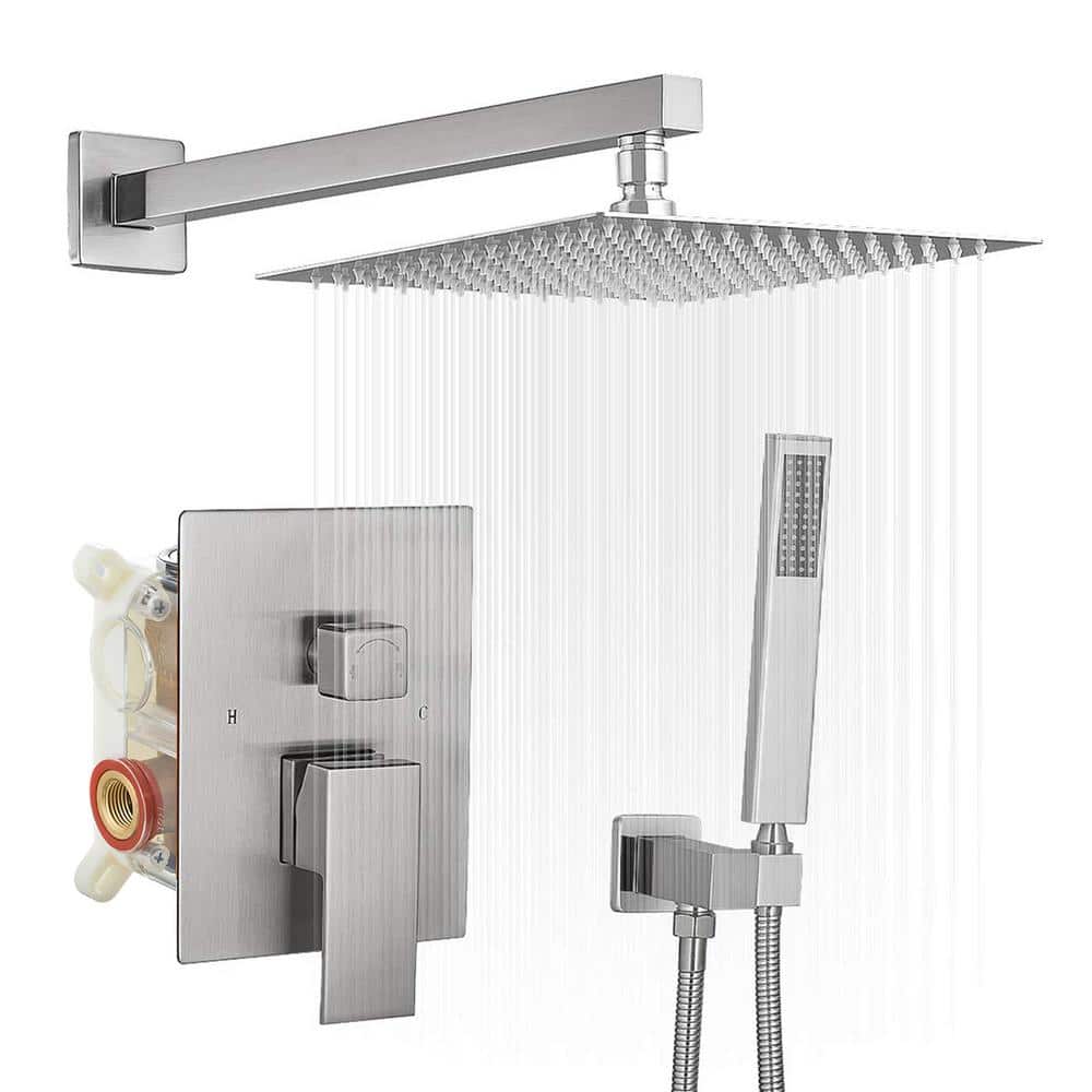 10 in. Single-Handle of 2-Spray Square Bathroom Shower Faucet in Brushed Nickel (Valve Included) price history on PriceWatchPro