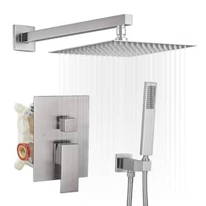 10 in. Single-Handle of 2-Spray Square Bathroom Shower Faucet in Brushed Nickel (Valve Included)