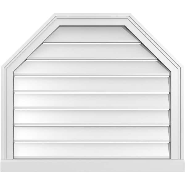 Ekena Millwork 30" x 26" Octagonal Top Surface Mount PVC Gable Vent: Functional with Brickmould Sill Frame