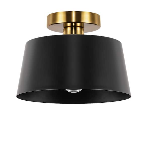 Briignite 9.8 in. 1-Light Matte Black and Gold Bowl Semi-Flush Mount Ceiling Light, for Foyer or Kitchen, E26 Base (2-Pack)