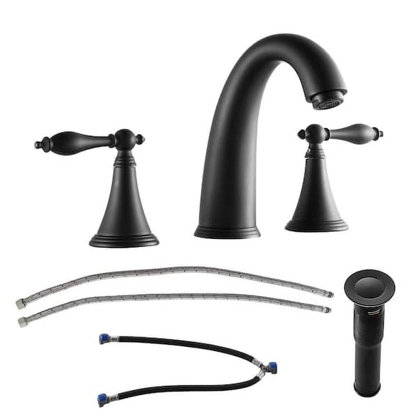 8 in. Widespread Double Handles Bathroom Faucet with Popup Drain in Matte Black