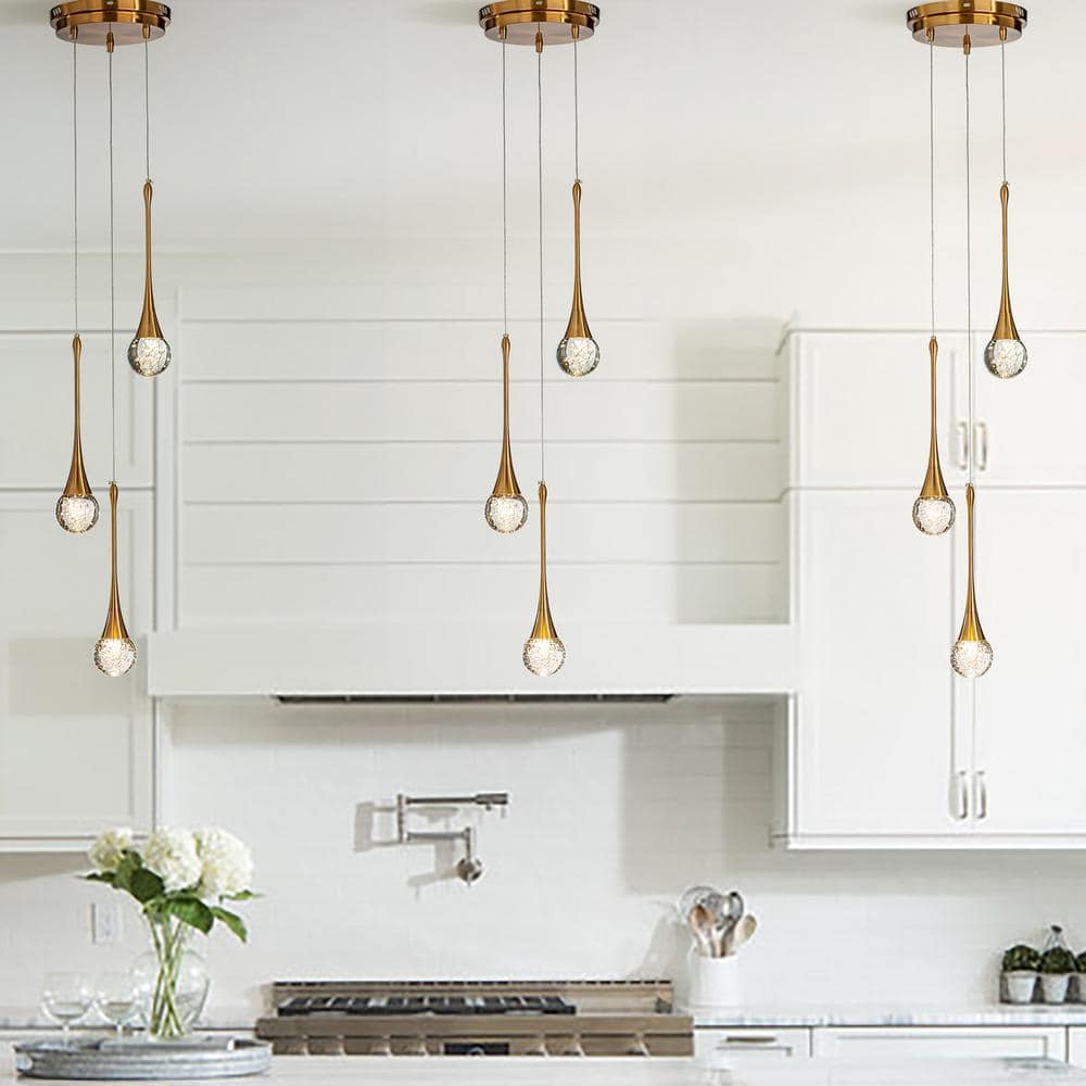 9 in. 3-Light Modern Teardrop Seeded Glass Cluster Integrated LED Round Cei