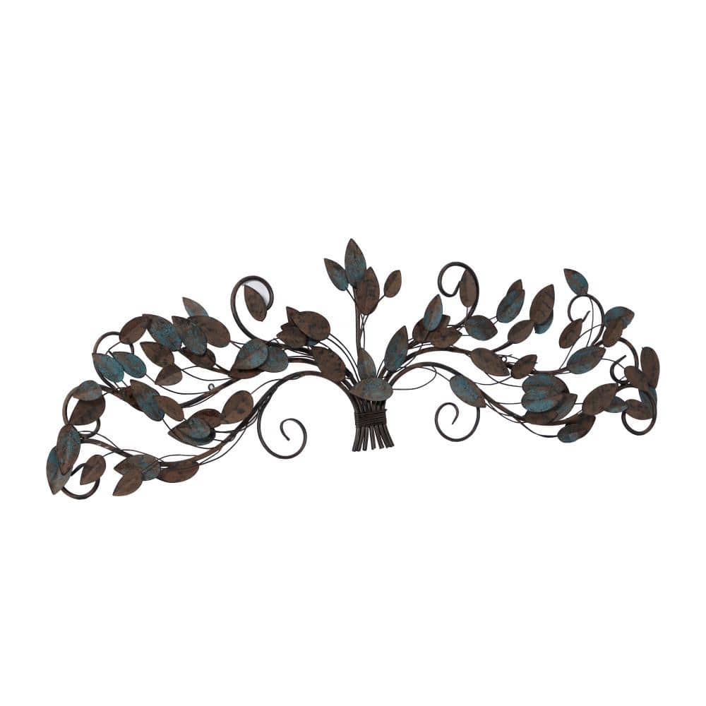 51" Blue and Brown Metal Leaf Wall Sculpture