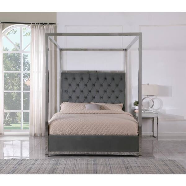 super king grey velvet bed