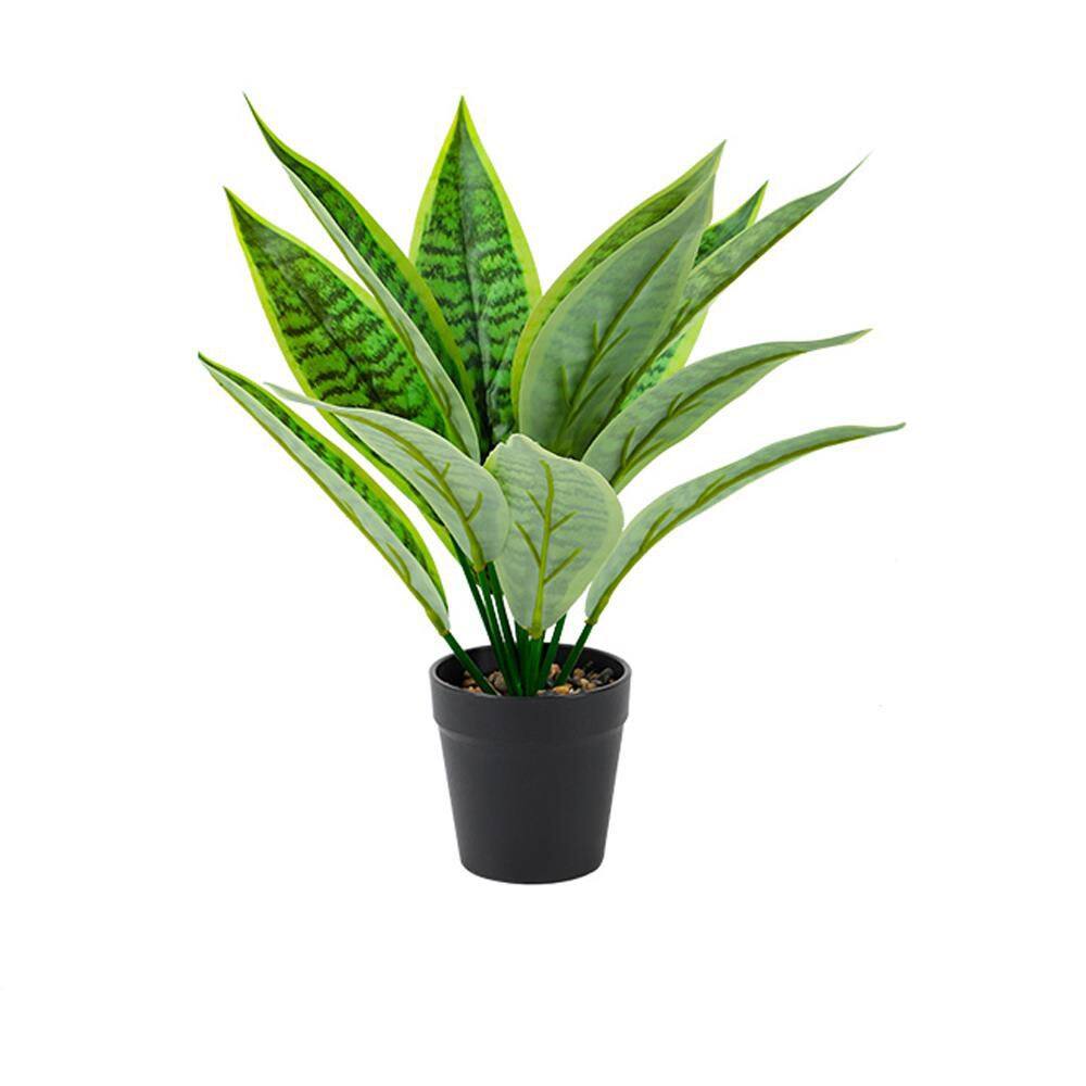 15 in. Green Leaf Artificial Plant - Faux Indoor Greenery Decor in Round Planter Pot for Home Office Tabletop