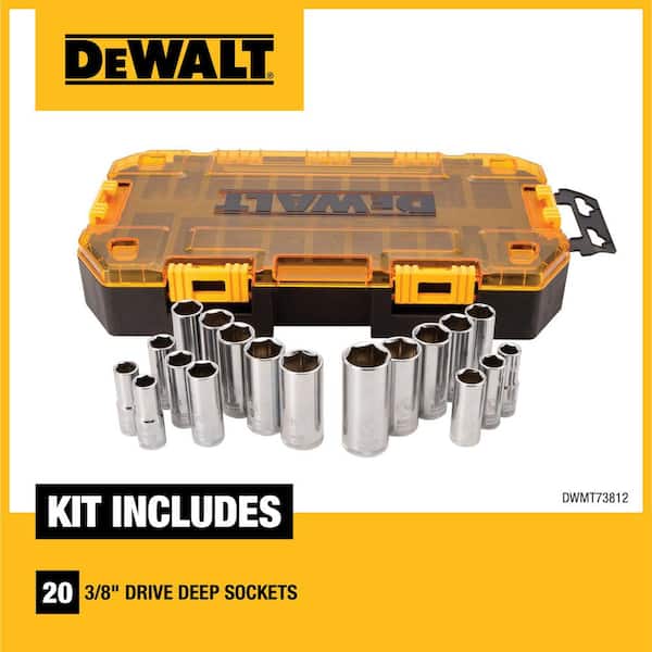 DEWALT 3/8 in. Drive Deep Combination Socket Set with Case (20-Piece)  DWMT73812 The Home Depot