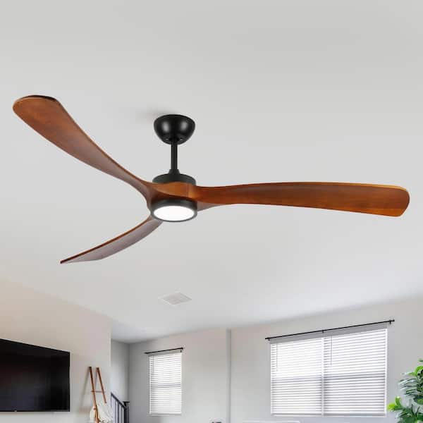 72 in. Black 3 Wood Blades Downrod Standard Ceiling Fan with Full Spectrum LED Light and Remote Included