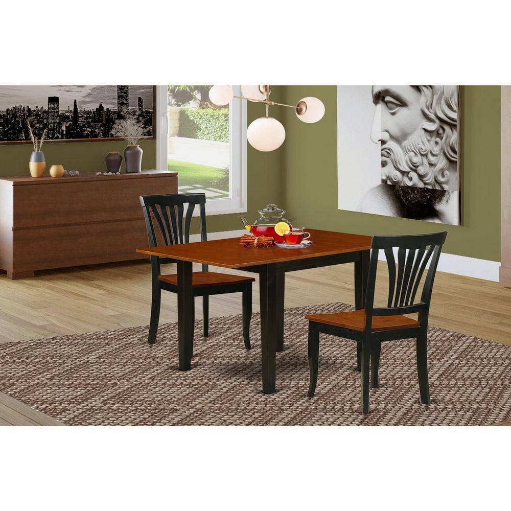 3-Piece Black and Cherry Finish Solid Wood Top Dining Table Set