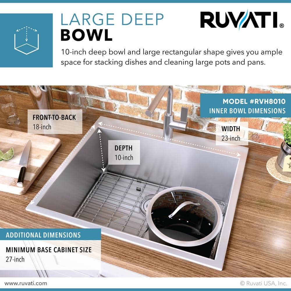 Ruvati 25" Stainless Steel Single Bowl Drop-In Kitchen Sink