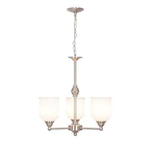 3-Light Brushed Nickel Contemporary Chandelier Pendant Light with Opal Glass Shades