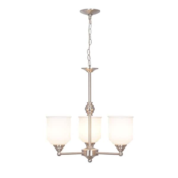 Cresswell 3-Light Brushed Nickel Contemporary Chandelier Pendant Light with Opal Glass Shades