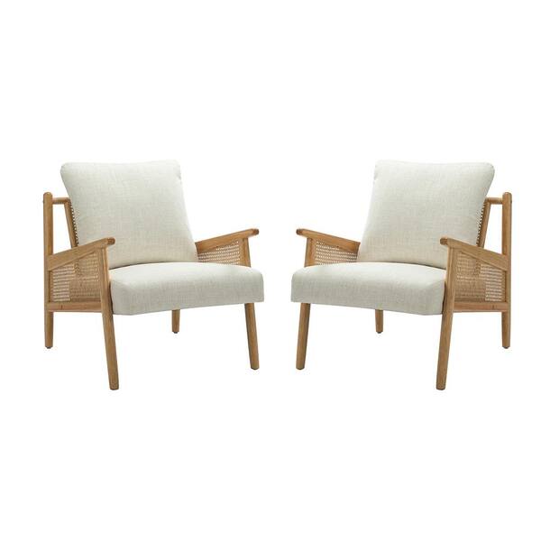 JAYDEN CREATION Kamil Ivory Polyester Arm Chair with Rattan Armest (Set of 2)