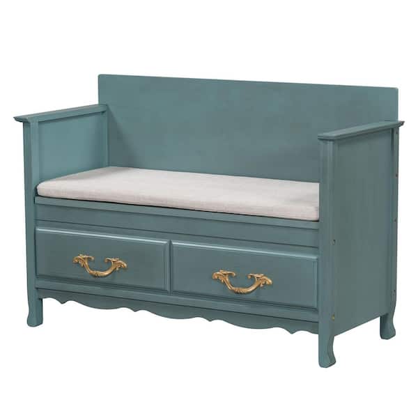Nestfair 29.9 in. H x 43.3 in. W Antique Turquoise MDF Shoe Storage Bench with Removable Cushion
