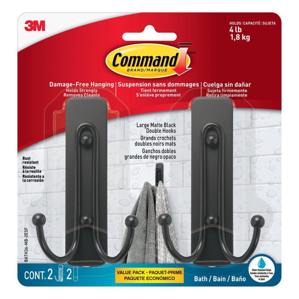 Command - 4 lb. Large Matte Black, 2 Hooks, 2 Strips