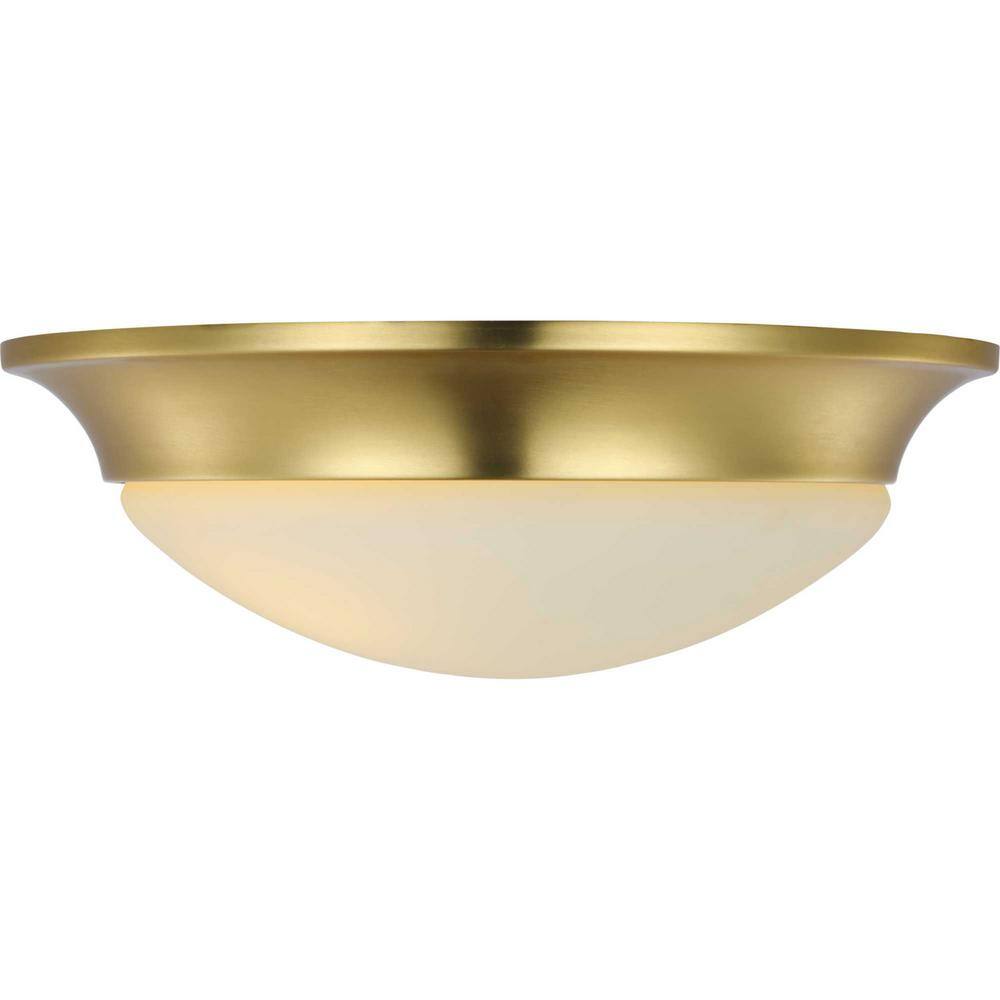 Satin Brass and Etched Glass 14" Flush Mount Light