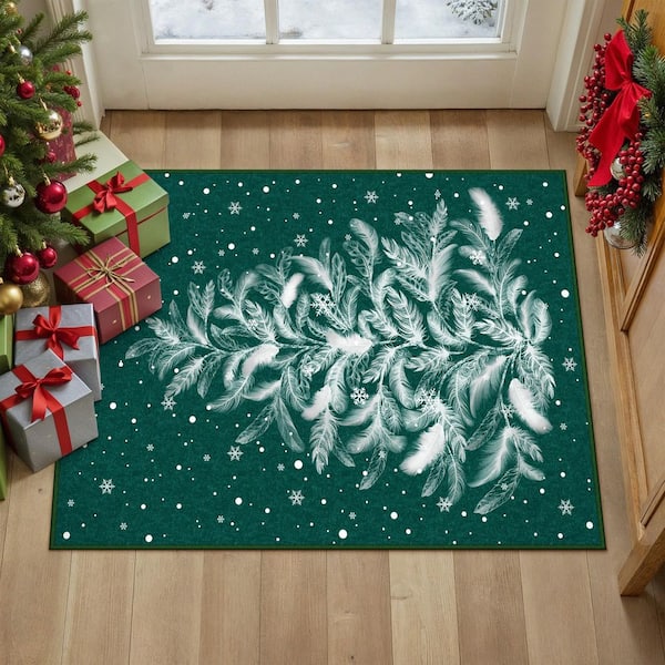 Christmas 2 ft. X 3 ft. Green Feather Christmas Tree Area Rug