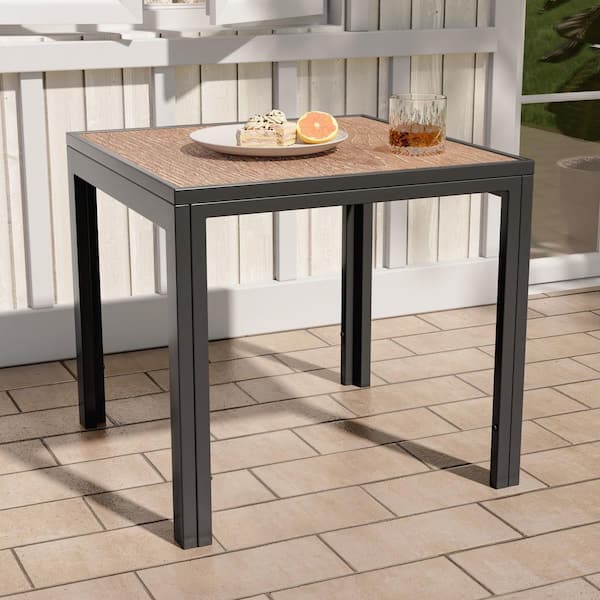 Patio Square Brown Metal and Imitation-wood Table Outdoor Side Table