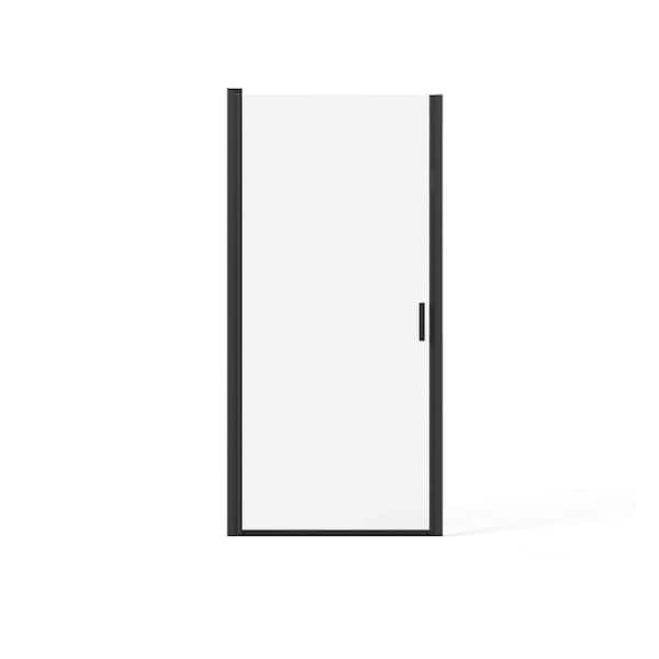 34 in. W x 72 in. H Pivot Semi-Frameless Shower Door in Black Finish with Clear Glass