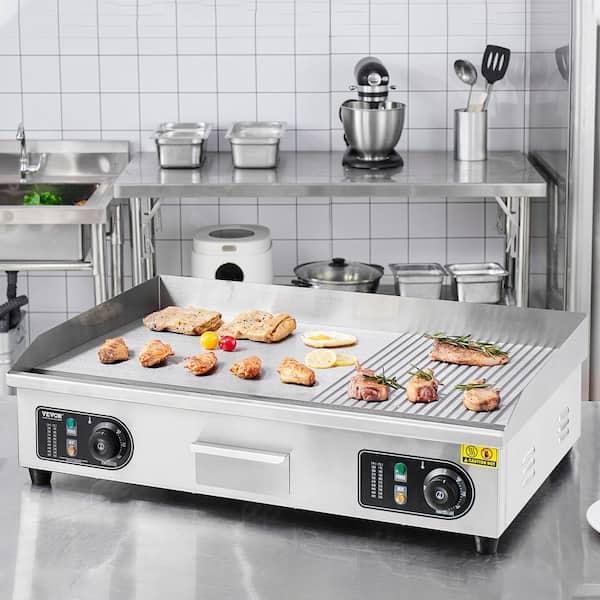 Commercial Electric Griddle, 28.54 x 15.75 in., 2800W, 122-570°F Adjustable Temp Control, 551.99 sq. in. Silver