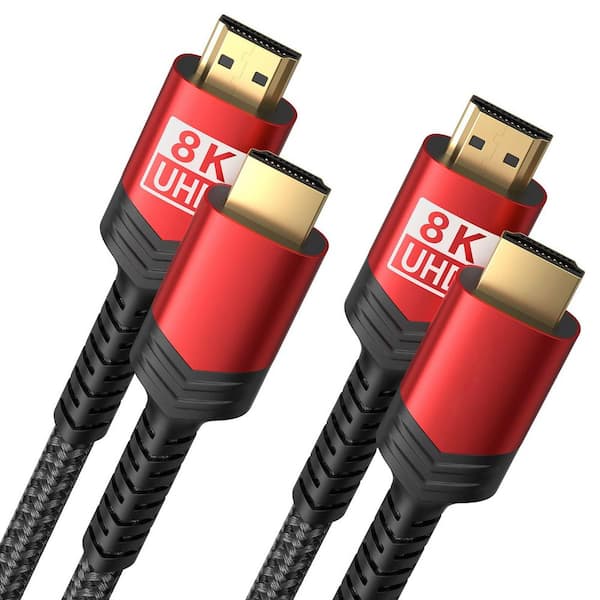 15 ft. RG6 Shielded Gold Plated HDMI Cable Wire Red 48Gbps High Speed HDMI 2.1 Braided Cord Dynamic HDR, DTS:X, 2K 1080P