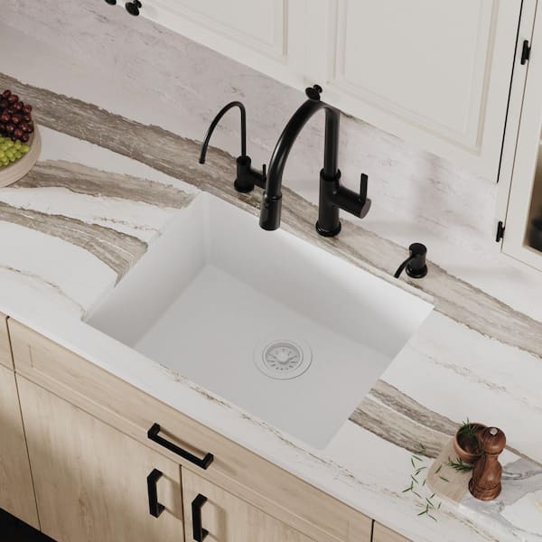 Quartz/Granite 24.38 in Single Bowl Undermount Kitchen Sink in White