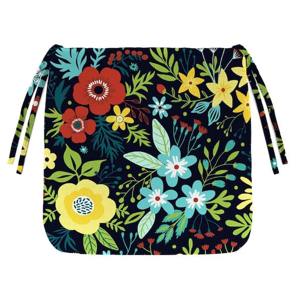 Jordan Manufacturing 16 in. L x 16 in. W x 2.5 in. T Outdoor Seat Cushion in Black Floral