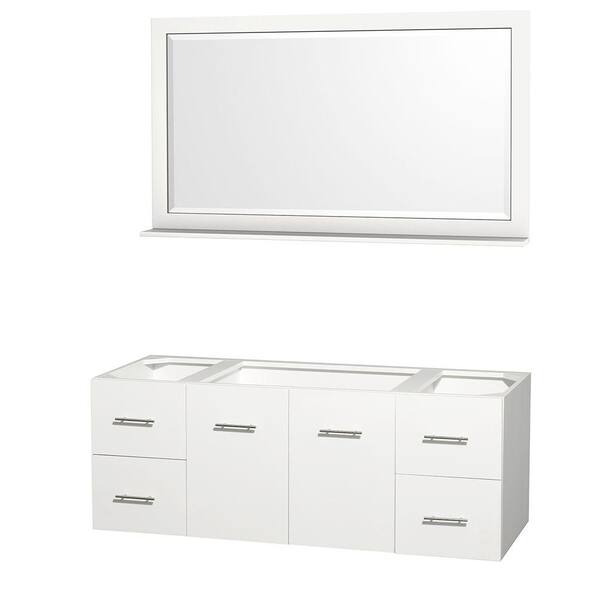 Wyndham Collection Centra 59 in. Vanity Cabinet with Mirror in White