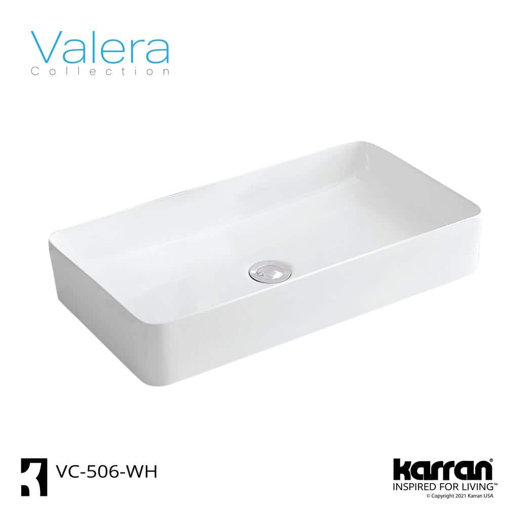 Valera 24" White Ceramic Rectangular Vessel Bathroom Sink